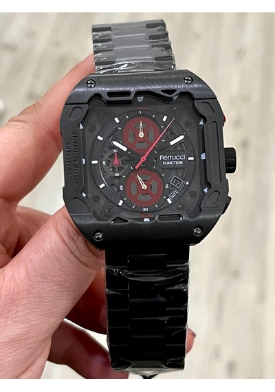 Ferrucci Kare Kadran Siyah Renk Fonksiyonları Aktif Takvimli 45mm Kasa Çap Erkek Kol Saati Siyah
