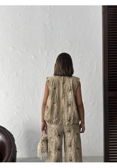 Verymoda Nakışlı Keten Fermuarlı Yelek Vmf2007 Kahve