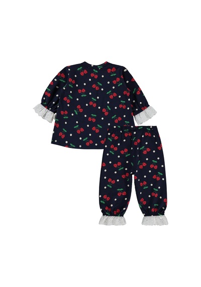 Civil Baby Puanlı Kiraz Emprime Fistolu Kız 6-18 Ay Pijama Takımı - Lacivert