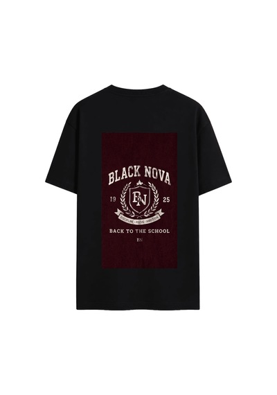 Black Nova Oversize Baskılı Unisex Tişört Crest Club Black Siyah