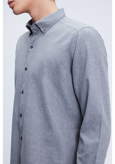 Hatemoğlu Gri Slim Fit Uzun Kol Düğmeli Yaka Flanel Gömlek 24d190000056 007 Gri