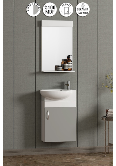 Lale 45 Cm Beyaz-sis Gri Mdf Seramik Lavabolu Asma Banyo Dolabı Takımı Lale 45 Cm Beyaz-sis Gri Mdf Seramik Lavabolu Asma Banyo Dolabı Takımı