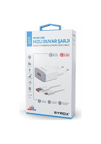 Syrox Syx-Q20 Micro Quıck Hızlı Ev Şarj Seti Beyaz