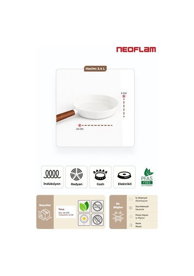 Fika Seramik Kaplama İndüksiyonlu Kızartma Tavası 24 Cm - Beyaz