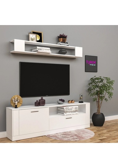 Banu Üstü Raflı Tv Ünitesi Suntalam Siyah