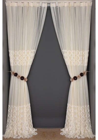 Osmanlı Model Krem Renk Dikilmiş Pileli Fon Perde 300x260 Cm