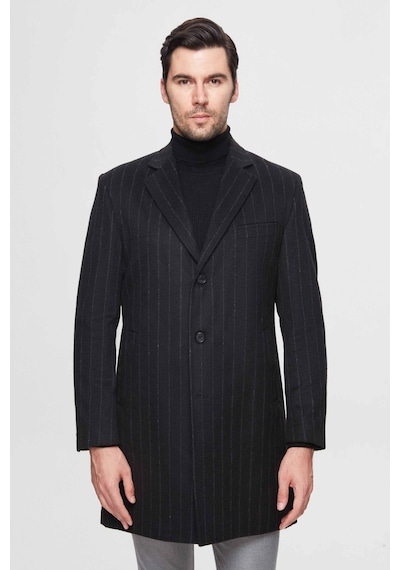 D's Damat Ds Damat Regular Fit Siyah Çizgili Yünlü Palto 1hf083220016m Siyah