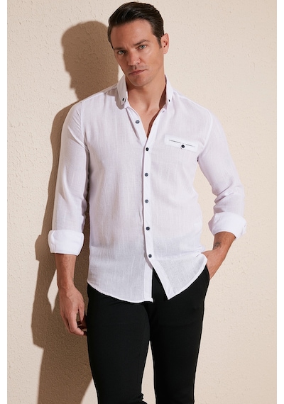 Buratti % 100 Pamuklu Slim Fit Uzun Kollu Erkek Gömlek Cf21S111498 Beyaz