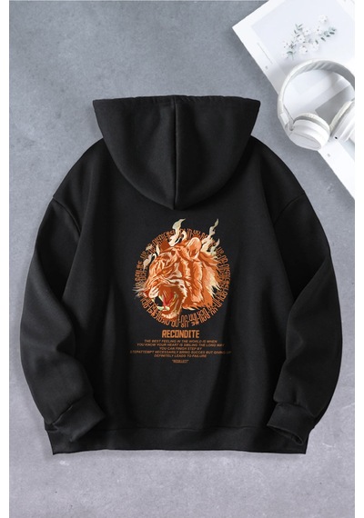 Nevermind Unisex Kadın Erkek Tiger Baskılı Oversize Sweatshirt Siyah