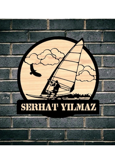 Yelkenli Rüzgar Sörfü Deniz Temalı Ahşap Duvar Tablo