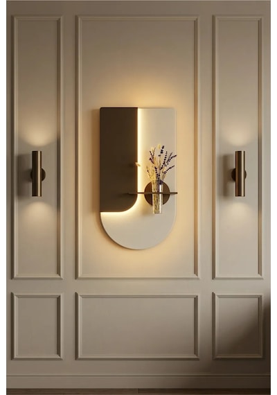 Lavanta Ahşap Pilli Ledli İskandinav Tarzı Salon Duvar Rafı Modern Çiçeklik 40 X 75 Cm Paris Grisi - Ahşap Ceviz