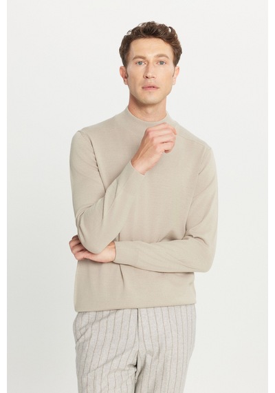 AC&Co / Altınyıldız Classics Erkek Bej Yünlü Standart Fit Normal Kesim Yarım Balıkçı Yaka Basic Triko Kazak Bej AC&Co / Altınyıldız Classics Erkek Bej Yünlü Standart Fit Normal Kesim Yarım Balıkçı Yaka Basic Triko Kazak Bej