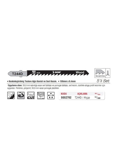 Sgs 2702 T244d Dekupaj Ağzı Ahşap Kesme Ucu 100mm X 6.4mm 5 Adet