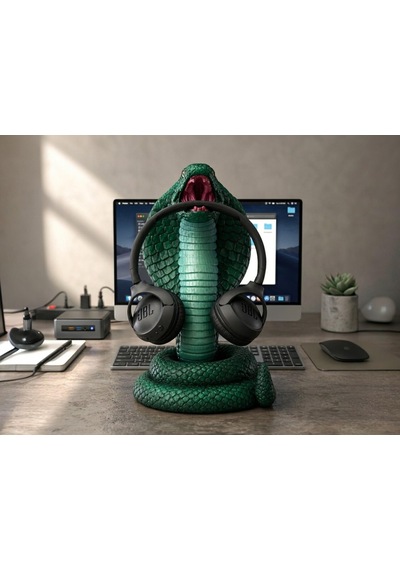 Happy3dworld Kral Kobra Kulaklık Askısı, 3d Baskı Metalik Yeşil, 36 Cm