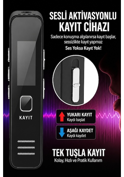 Nıvego Mini Ses Kayıt Cihazı Diktafon Ders, Toplantı, Röportaj Kayıt Tek Tuş Ses Kaydedici Taşınabilir Dijital Recorder Mp3 Çalar Kompakt Tasarım