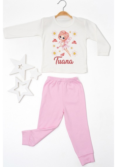 Pia Baby İsme Özel Kız Çocuk 2 Adet Pijama Takımı %100 Pamuk Penye İsim Baskılı Kişiye Özel Kreş Pijaması Hediye Seti 11065p15pi Krem