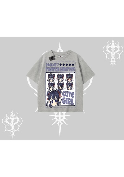 Startmore Startmore Oversize Tshirt Twitch Emotes Cute Girl Anime Expression Gri