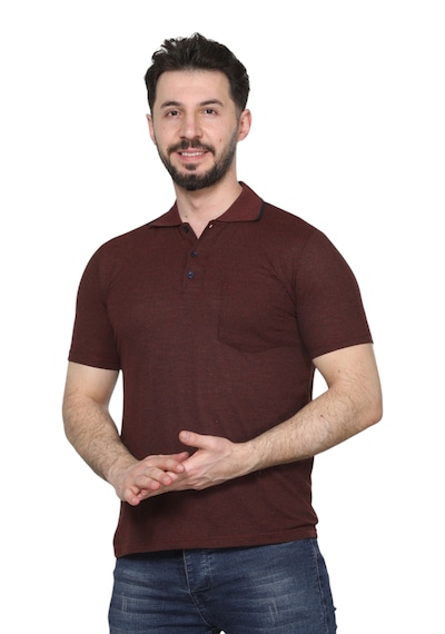 Kzctekstil Erkek Baba Ve Orta Yaş Penye Tişört Yakalı Cepli Jakarlı Desenli Kumaş Klasik Kesim Bordo