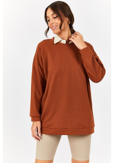 Armonika Kadın Camel Yuvarlak Yaka Oversize Sweatshirt Arm-22k024027