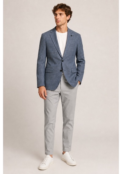 Bihan Store Erkek Kırçıllı Dokulu Mono Yaka İki Düğmeli Blazer Tek Ceket 6 Drop 11952-mavi