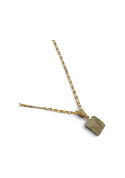 Doğal Yeşil Turmalin Taşlı Doğal Kütle Kesim Gold Kulp Detaylı Çelik Zincirli Kolye