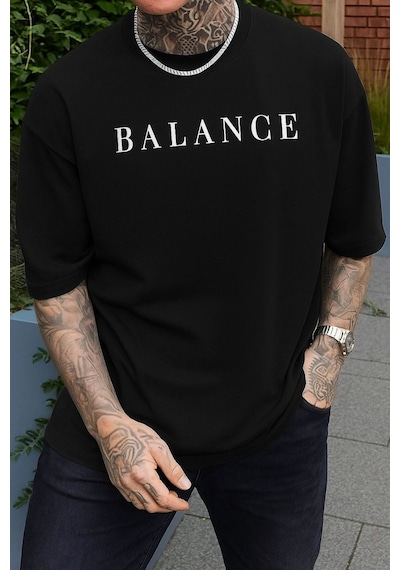 Balance Baskılı Unisex Tshırt SIYAH