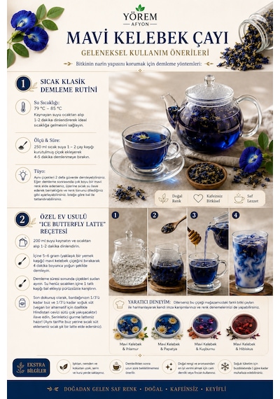 Yörem Afyon Renk Değiştiren Doğal Mavi Kelebek Sarmaşığı Çayı Butterfly Pea Flower Clitoria Ternatea 35gr.