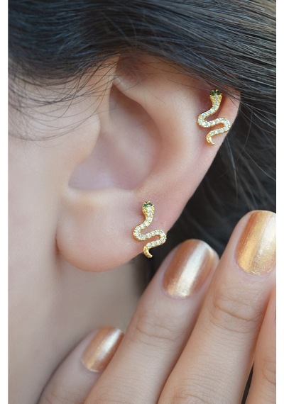 Yılan Model Piercing Helix Kıkırdak Küpesi Gold - 647581349 Gold