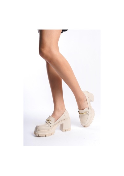 Preshley Kadın Guzi Krem Cilt İnce Toka 8 Cm Topuklu Platformlu Ayakkabı Krem