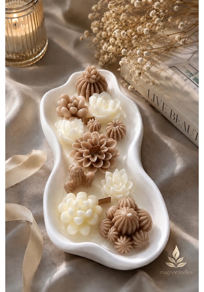 Magno Candles Çiçek Bahçesi Kokulu Mum El Yapımı Seramik Kase Dekoratif Mum & Hediyelik Ev Dekoru Bej