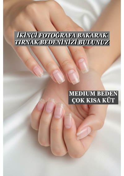 100 Adet Jel Tips Medıum Beden Çok Kısa Küt Takma Tırnak Seti Medıum