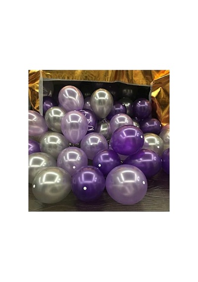 50 Adet Metalik Balon Mor - Gümüş Karışık Uçan Balon Mor