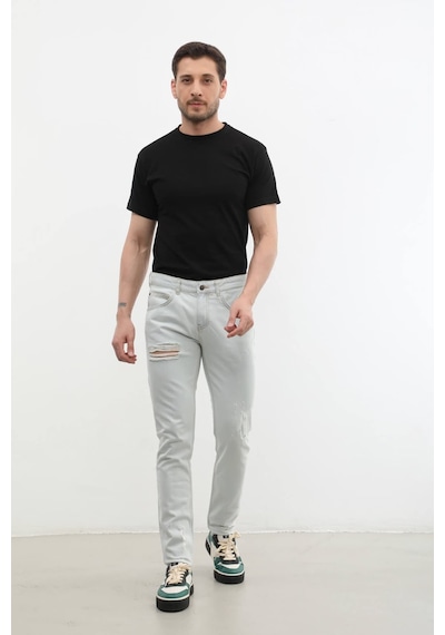 Blue White Erkek Yırtık Detaylı Slim Fit Jean Pantolon Beyaz 32