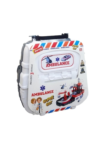 Heroes Toys Çantalı Ambulans Seti Arabalı Ern-2016 Beyaz,sırt Çantalı Taşınabilir Oyuncak Ambulans Garaj Seti