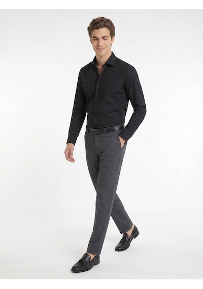 Kip Siyah Regular Fit Uzun Dokuma Casual Pamuk Karışımlı Gömlek