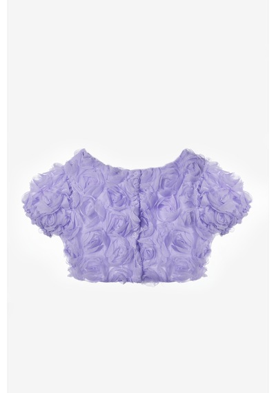 Le Mabelle Lila Kısa Kollu Gül Aplike Detaylı Kız Çocuk Crop Bluz - Millie Lila