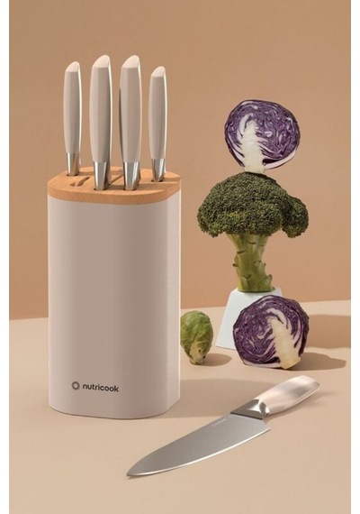 Nutricook Essentials Everyday Bıçak Seti Ve Bıçak Standı Bej