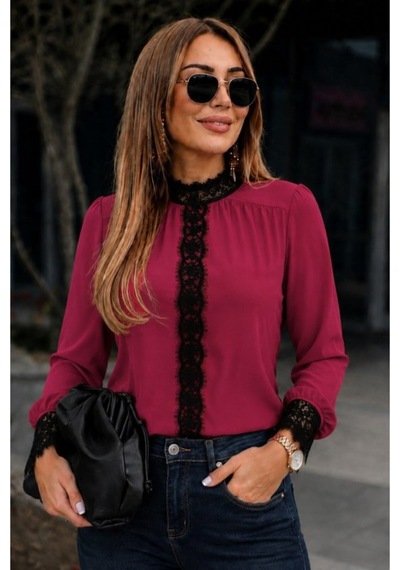 Butik İstanbul Kadın Uzun Kollu Yarı Balıkçı Yaka Dantel Detaylı Sandy Bluz Kırmızı