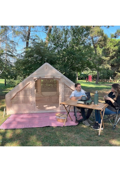 Yek Outdoor 210d Oxford 6 Kişilik 4 Mevsim Soba Çıkışlı Şişme Kamp Çadırı Pompalı, 210x300x190 Cm Krem