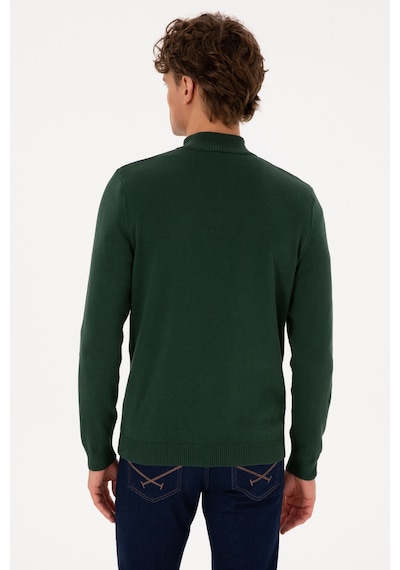 U.S. Polo Assn. Erkek Slim Fit Yarım Fermuarlı Koyu Yeşil Basic Kazak 50313695-VR079