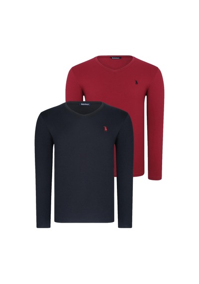 İkili Set T8587 Dewberry V Yaka Erkek Sweatshırt-siyah-bordo Siyah-bordo