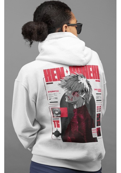Sevbano Ken Kaneki Tokyo Ghoul Anime Sırt Baskılı Unisex Oversize Penye H beyaz