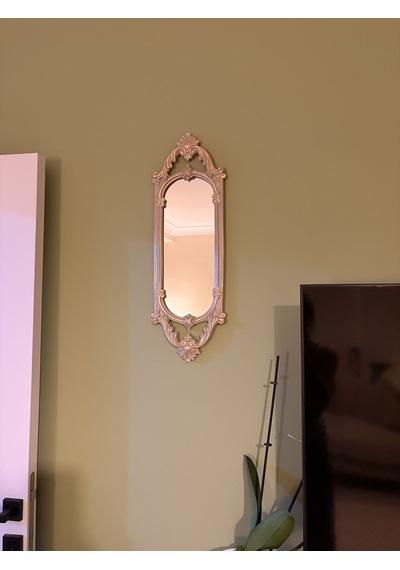 Kısa Oval Dekoratif Duvar Aynası Vizon & Eskitme Altın Varaklı 60x20 Cm Naturel