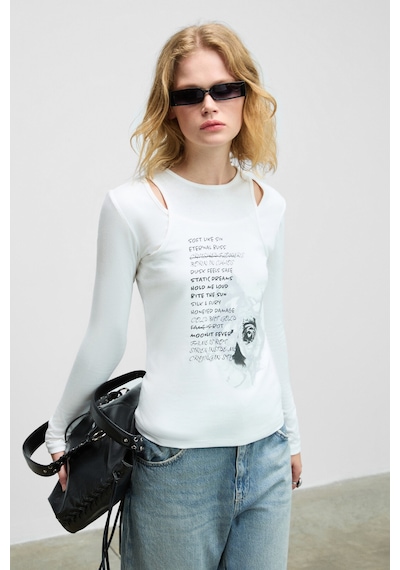 Grımelange Zarabı Kadın Yumuşak Kumaşlı Halter Yakalı Uzun Kollu Beyaz T-shirt Beyaz