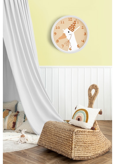 Sevimli Kaz / Ördek Çocuk Odası Duvar Saati - 42cm - Önü Camlı Beyaz Kasa - Sessiz Mekanizma-jh1028 Beyaz