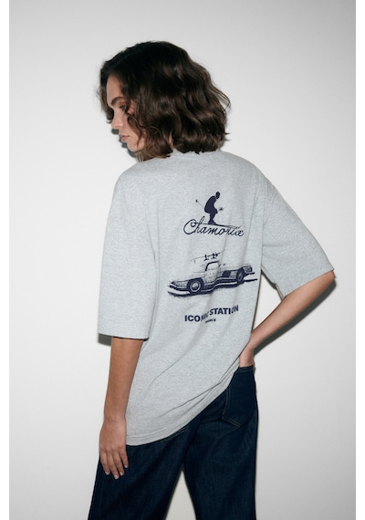 Grımelange Majer Kadın %100 Organik Pamuklu Western Tema Baskılı Regular Fit Grimelanj T-shirt Gri Melanj