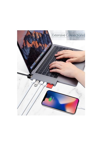 Tr-80 Macbook Pro Air Usb Adaptör Hub, 7 İn 1 4k Hdmı 2x Usb 3.0 Thunderbolt 3 Pd Hızlı Şarj Tamamı Metal Kasa