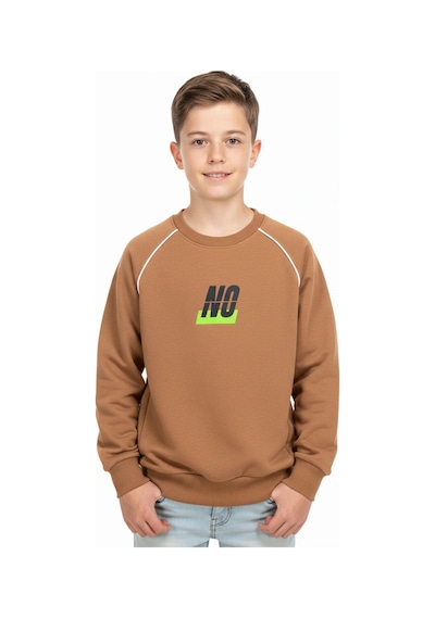 No Baskılı Kapşonsuz Rahat Erkek Çocuk Sweatshirt-90831 Kahverengi