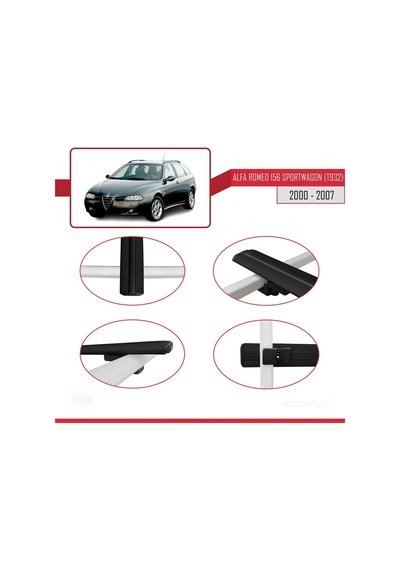 Alfa Romeo 156 Sportwagon T932 2000-2007 Arası İle Uyumlu Basic Model Ara Atkı Tavan Barı Siyah 3 Adet