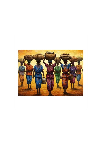 Su Taşıyan Afrikalı Kadınlar Tasarım Ahşap Tablo